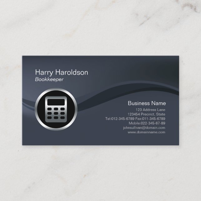 Chrome Calculator Icon Bookkeeper Business Card (Front)