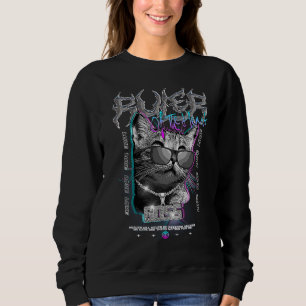 Chrome Cat  Edgy Aesthetic Streetwear Sweatshirt