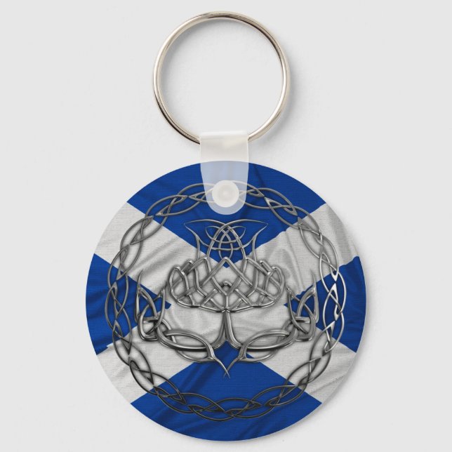 Chrome Celtic Knot Thistle Key Ring (Front)