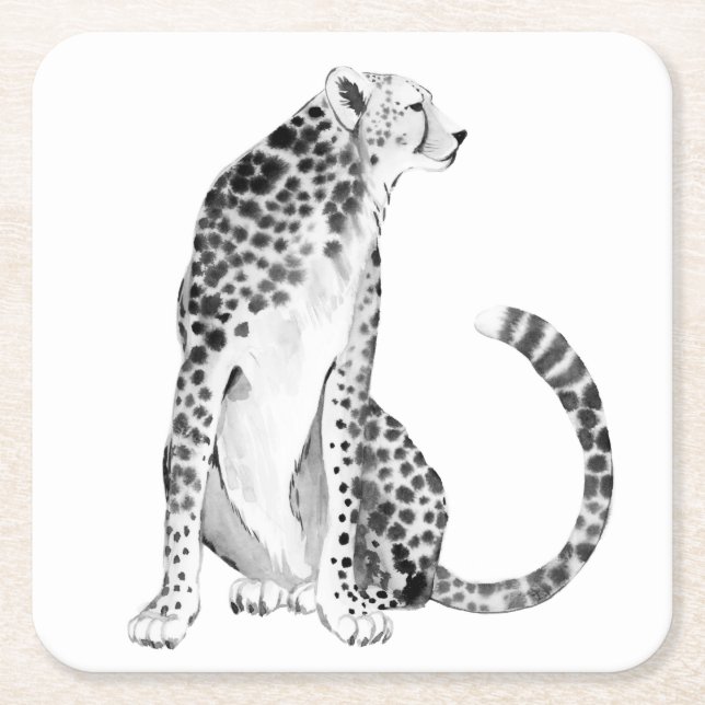 Chrome Cheetah Square Paper Coaster (Front)