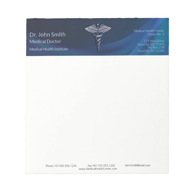 Chrome Dark 3D Medical Holographic Caduceus Notepad (Front)