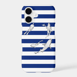 Chrome Diver and Sharks Silhouettes on Stripes