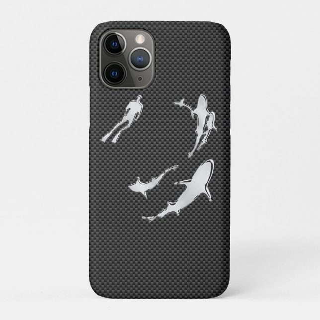 Chrome Diver with Sharks on Carbon Fibre Case-Mate iPhone Case (Back)