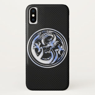 Chrome Dragon Crest black Carbon Fibre Print iPhone X Case