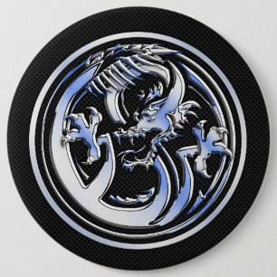 Chrome Dragon Crest dark Carbon Fibre Print 6 Cm Round Badge