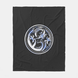 Chrome Dragon Crest in Carbon Fibre Print Fleece Blanket