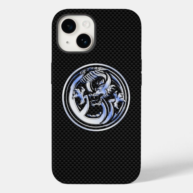 Chrome Dragon Crest on Carbon Fibre Print Case-Mate iPhone Case (Back)