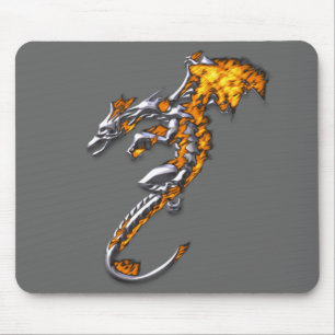 Chrome Dragon with Flames Mouse Pad