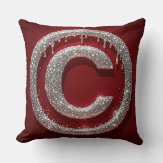 Chrome Drip Glitter Letter C Monogram Cushion