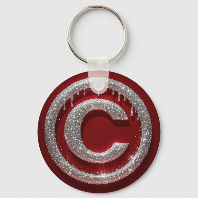 Chrome Drip Glitter Letter C Monogram Key Ring (Front)