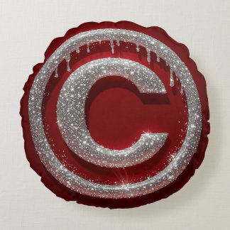 Chrome Drip Glitter Letter C Monogram Round Cushion