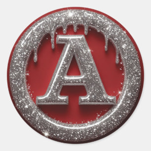 Chrome Drip Letter A Monogram Glitter Icon Classic Round Sticker