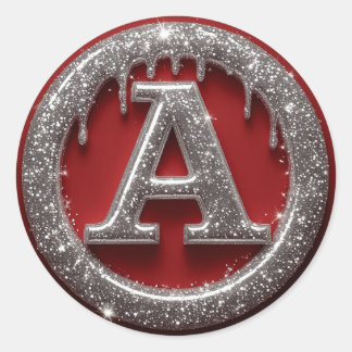 Chrome Drip Letter A Monogram Glitter Icon Classic Round Sticker