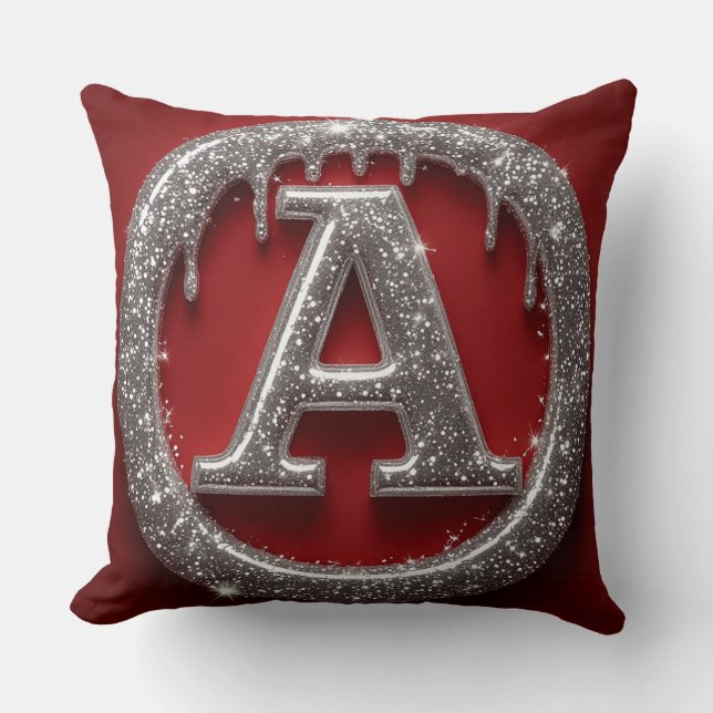 Chrome Drip Letter A Monogram Glitter Icon Cushion (Front)
