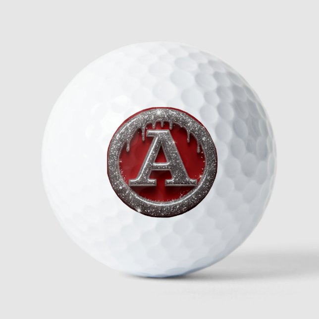 Chrome Drip Letter A Monogram Glitter Icon Golf Balls (Front)