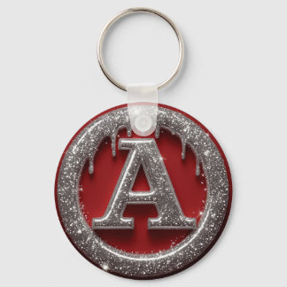 Chrome Drip Letter A Monogram Glitter Icon Key Ring
