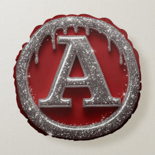 Chrome Drip Letter A Monogram Glitter Icon Round Cushion