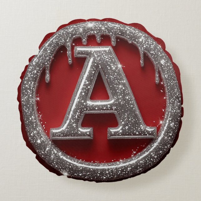 Chrome Drip Letter A Monogram Glitter Icon Round Cushion (Front)