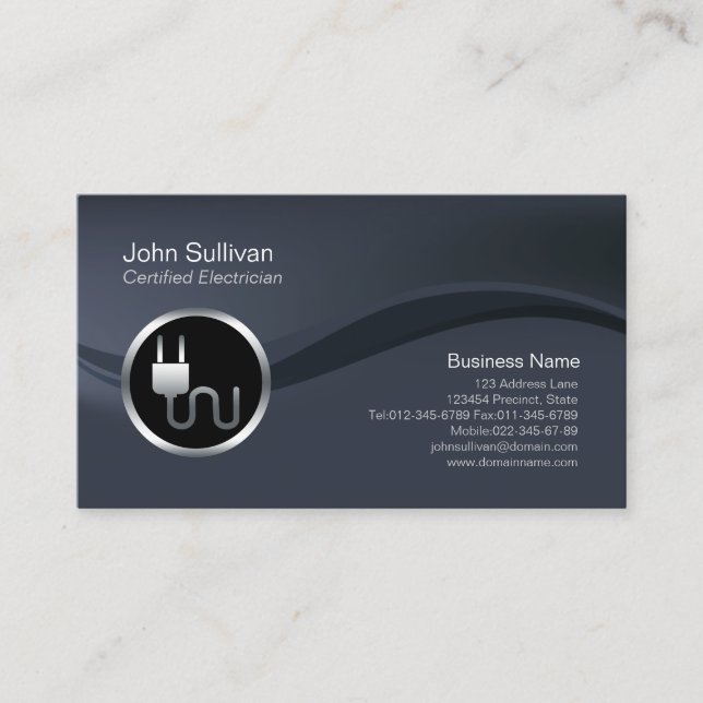 Chrome Electric Plug Icon Electrician BusinessCard Business Card (Front)