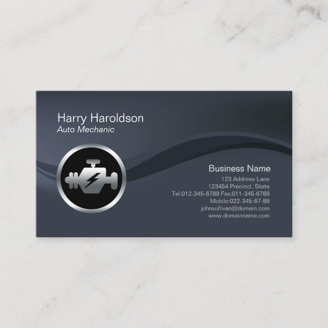 Chrome Engine Icon Auto Mechanic Business Card (Front)