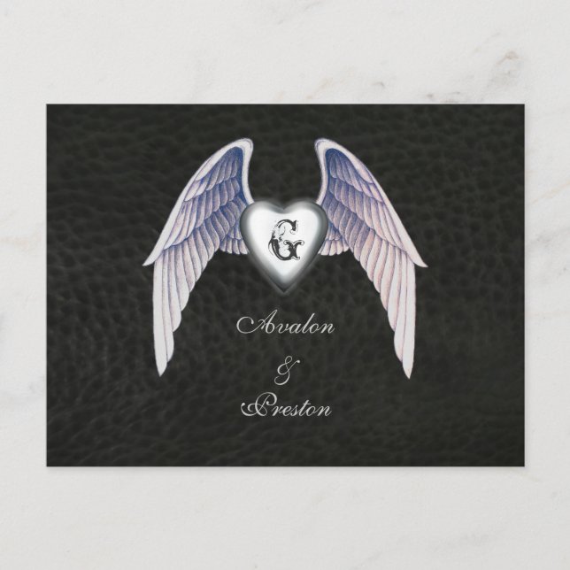 Chrome & Faux Leather Heart Save The Date Postcard (Front)