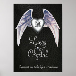 Chrome & Faux Leather Winged Heart Poster