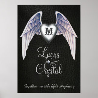 Chrome & Faux Leather Winged Heart Poster