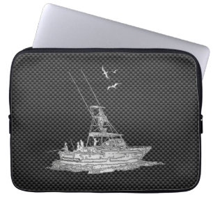 Chrome Fishing Boat on Carbon Fibre Decor Laptop Sleeve