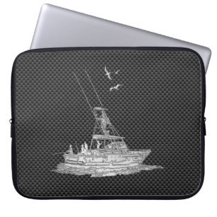 Chrome Fishing Boat on Carbon Fibre Decor Laptop Sleeve