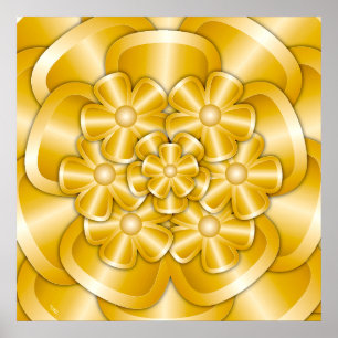 Chrome Flowers - Gold Poster