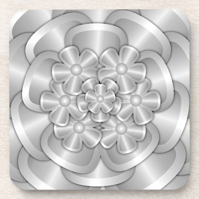 Chrome Flowers - Silver Beverage Coaster (Front)