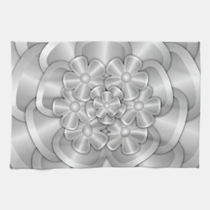 Chrome Flowers - Silver Kitchen Towel