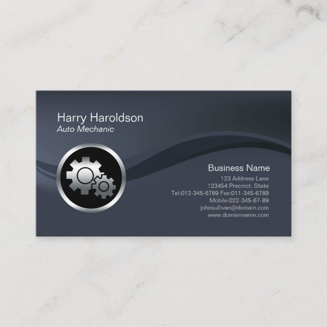 Chrome Gears Icon Auto Mechanic Business Card (Front)