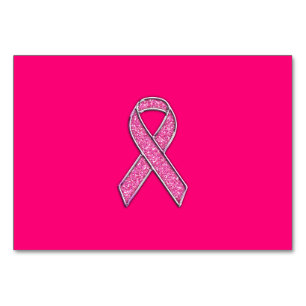 Chrome Glitter Style Pink Ribbon Awareness Table Number