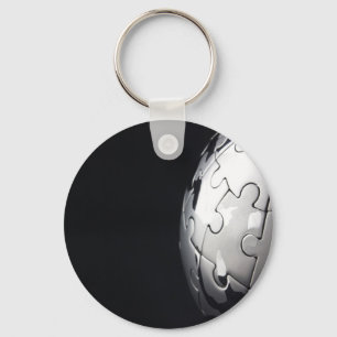 Chrome globe with black background key ring
