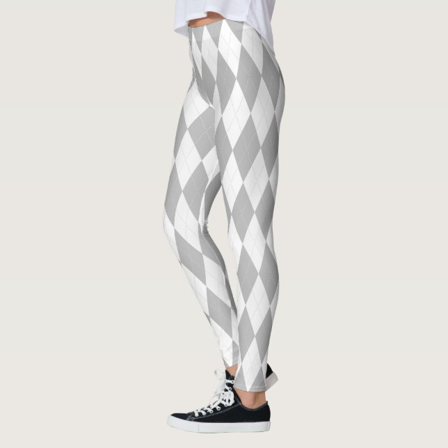 Chrome Grey  Argyle light grey Small Diamond Shape Leggings (Left)