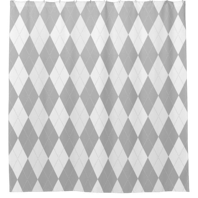 Chrome Grey  Argyle light grey Small Diamond Shape Shower Curtain (Front)