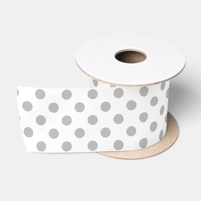 Chrome Grey Polka Dots Circles Satin Ribbon (Spool)