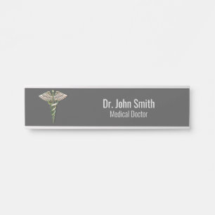 Chrome Holographic 3D Medical Caduceus Door Sign