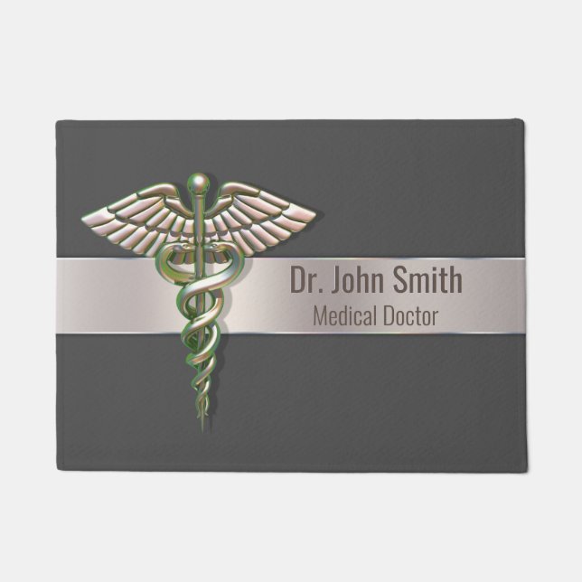 Chrome Holographic 3D Medical Caduceus Doormat (Front)
