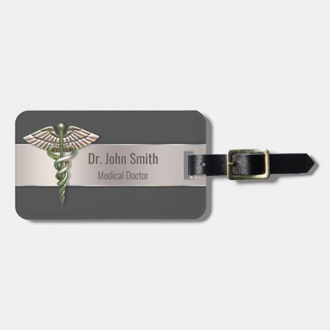Chrome Holographic 3D Medical Caduceus Luggage Tag (Front Horizontal)
