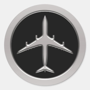 Chrome Jet Aeroplane Classic Round Sticker