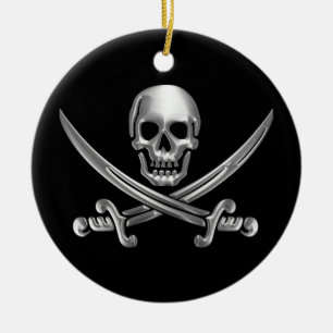 Chrome Jolly Roger Ceramic Tree Decoration