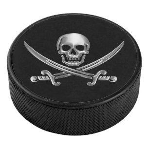 Chrome Jolly Roger Hockey Puck