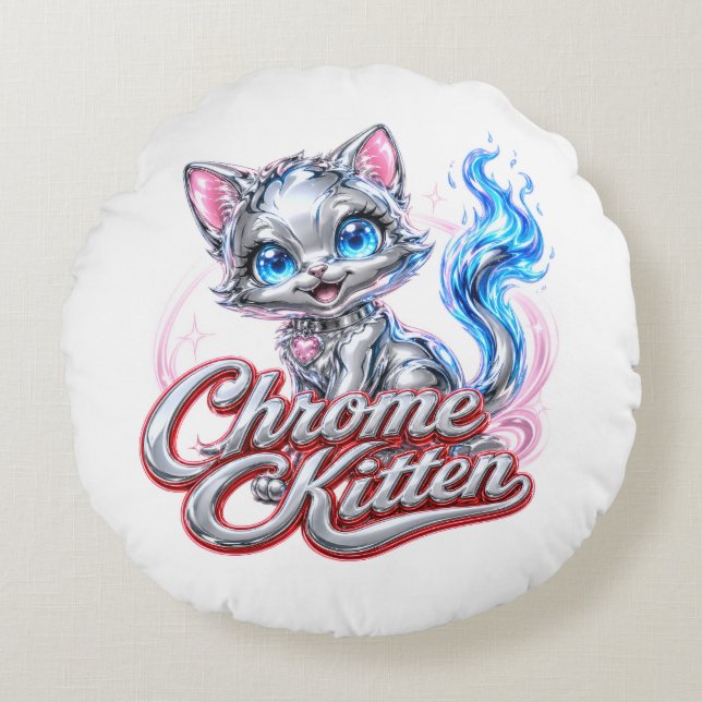 CHROME KITTEN  cotton throw cussion Round Cushion (Front)