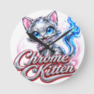 Chrome Kitten Wall Clock