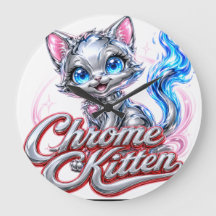 Chrome Kitten Wall Clock-Acrylic
