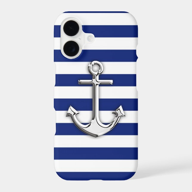 Chrome Like Anchor Design on Navy Stripes (Back)