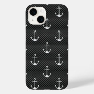 Chrome Like Anchor on Carbon Fibre Pattern Case-Mate iPhone 14 Case
