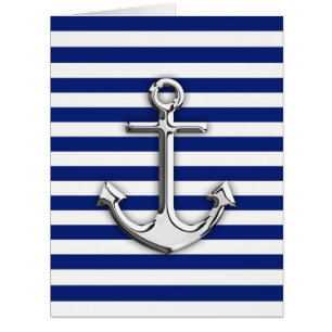 Chrome Like Anchor on Navy Stripes Decoration